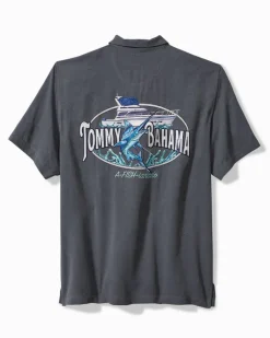 Tommy Bahama A-fish-ianado Silk Camp Shirt Dark Sterling New