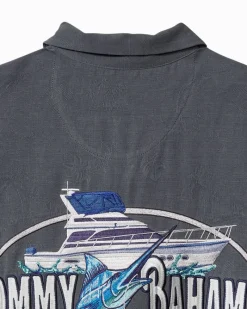 Tommy Bahama A-fish-ianado Silk Camp Shirt Dark Sterling New