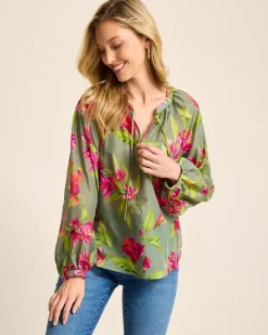 Tommy Bahama Agua Amara Lavish Blooms Peasant Top Tea Leaf Sale