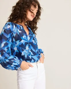 Tommy Bahama Agua Amara Seaside Brights Peasant Top Island Navy Sale