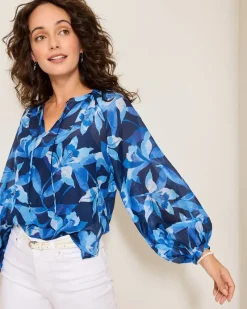 Tommy Bahama Agua Amara Seaside Brights Peasant Top Island Navy Sale