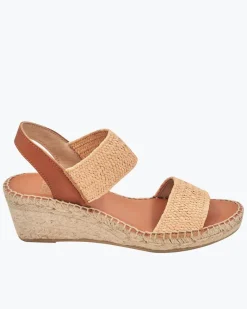 Tommy Bahama André Assous Aviana Natural Stretch-Raffia Wedges Dark Natural New