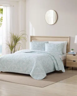 Tommy Bahama Art of Palms Reversible 3-Piece Full/Queen Quilt Set Blue Discount