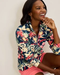 Tommy Bahama Aruba Flora Amora Half-Zip Sweatshirt Island Navy Outlet