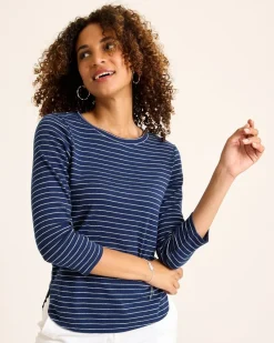 Tommy Bahama Ashby Isles Metallic Stripe 3/4-Sleeve T-Shirt Island Navy Clearance