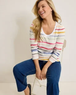 Tommy Bahama Ashby Isles Sealight Stripe 3/4-Sleeve T-Shirt Coconut Discount