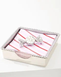Tommy Bahama Beaded Peppermint Napkin Box Set Silver Best