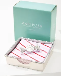 Tommy Bahama Beaded Peppermint Napkin Box Set Silver Best
