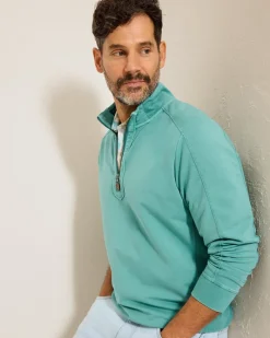 Tommy Bahama Ben & Terry Half-Zip Sweatshirt Bristol Blue Clearance