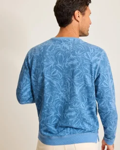 Tommy Bahama Ben & Terry Twilight Palms Crew Sweatshirt Buccaneer Blue Hot