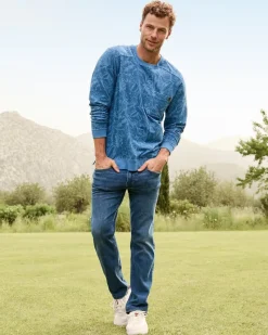 Tommy Bahama Ben & Terry Twilight Palms Crew Sweatshirt Buccaneer Blue Hot