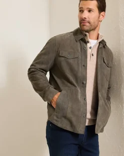 Tommy Bahama Boulder Ridge Suede Shirt Jacket Fog Grey Discount