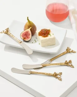 Tommy Bahama Brass and Stainless Steel Stag Butter Knives - Set of 4 Gold