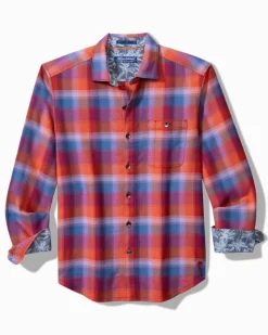 Tommy Bahama Canyon Beach Fireside Check Stretch Flannel Shirt Dockside Blue New