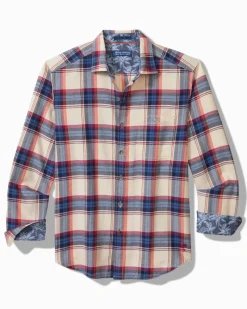 Tommy Bahama Canyon Beach Window Pane Stretch Flannel Shirt Bleached Sand New