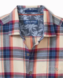 Tommy Bahama Canyon Beach Window Pane Stretch Flannel Shirt Bleached Sand New