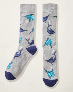 Tommy Bahama Catch of the Day Socks Grey Heather New
