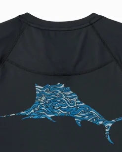 Tommy Bahama Chill Time Surf IslandZone® Short-Sleeve Rash Guard Jet Black Clearance