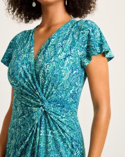 Tommy Bahama Clara Playa Python Short-Sleeve Faux-Wrap Dress Atlantis Teal Online