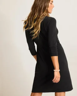 Tommy Bahama Clara 3/4-Sleeve Faux-Wrap Dress Black Hot