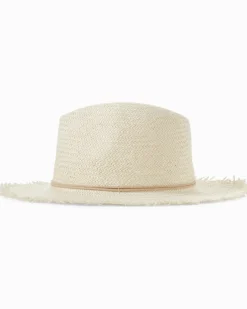 Tommy Bahama Classic Packable Hat with Fringe Bleach/Bone New
