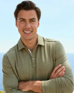 Tommy Bahama Coasta Vera Long-Sleeve Polo Tea Leaf New