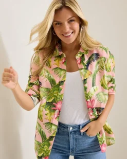 Tommy Bahama Coastalina Frond Royal Linen Shirt Coral Haze Discount