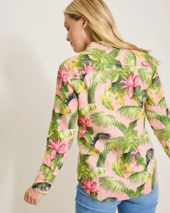 Tommy Bahama Coastalina Frond Royal Linen Shirt Coral Haze Discount