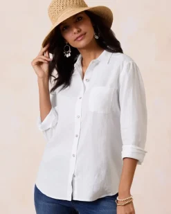Tommy Bahama Coastalina Relaxed Long-Sleeve Linen Top White