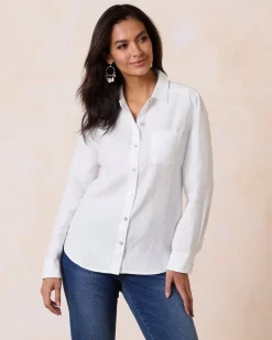 Tommy Bahama Coastalina Relaxed Long-Sleeve Linen Top White