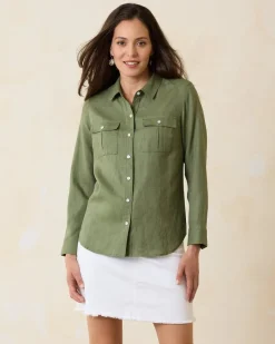 Tommy Bahama Coastalina Utility Linen Shirt Dark Fern Online
