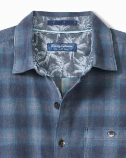 Tommy Bahama Coastline Cord Stretch Ombré Check Shirt Dockside Blue New