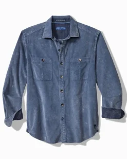 Tommy Bahama Coastline Cord Stretch Sun Fade Double-Pocket Shirt Bering Blue New