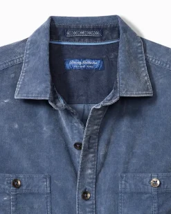 Tommy Bahama Coastline Cord Stretch Sun Fade Double-Pocket Shirt Bering Blue New