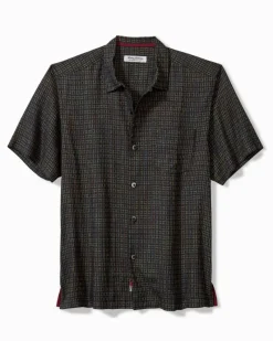 Tommy Bahama Coconut Point Prismatic Check IslandZone® Camp Shirt Black Best
