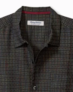 Tommy Bahama Coconut Point Prismatic Check IslandZone® Camp Shirt Black Best