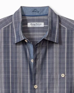 Tommy Bahama Coconut Point Samba Stripe IslandZone® Camp Shirt Island Navy Clearance