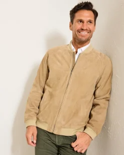 Tommy Bahama Collector's Series '24 Paradise Oasis Suede Bomber Jacket Tan Nubuck Hot