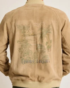 Tommy Bahama Collector's Series '24 Paradise Oasis Suede Bomber Jacket Tan Nubuck Hot