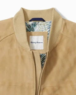 Tommy Bahama Collector's Series '24 Paradise Oasis Suede Bomber Jacket Tan Nubuck Hot
