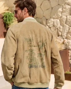Tommy Bahama Collector's Series '24 Paradise Oasis Suede Bomber Jacket Tan Nubuck Hot