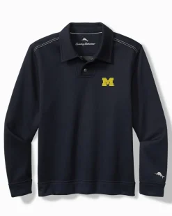 Tommy Bahama Collegiate Endzoner Long-Sleeve Snap Polo Michigan Hot
