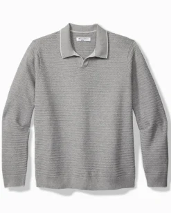 Tommy Bahama Coolside Harbor IslandZone® Sweater Polo Grey Heather New