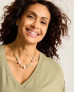 Tommy Bahama Coral Isles Semi-Precious Stone & Pearl Station Necklace Gold Best