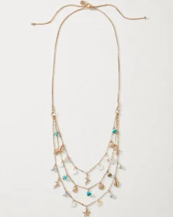 Tommy Bahama Coral Isles Semi-Precious Stone & Pearl Layered Necklace Gold Discount