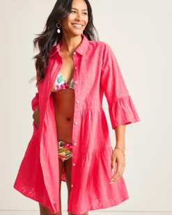 Tommy Bahama Cotton Clip Jacquard Coverup Shirt Dress Coral Coast Sale