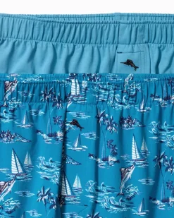 Tommy Bahama Cotton Knit Marlin Print Boxers — 2-Pack Slate Teal Hot