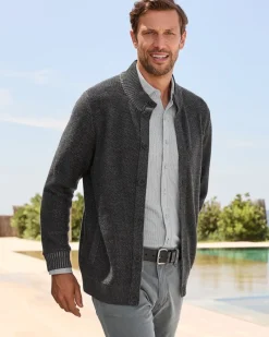 Tommy Bahama Crescent Shore IslandZone® Button-Mock Cardigan Charcoal Clearance