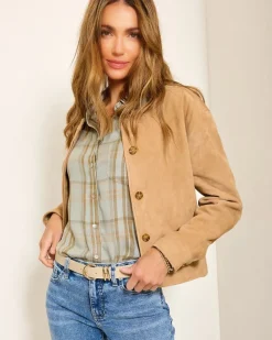 Tommy Bahama Cropped Suede Jacket Cafe Au Lait Clearance