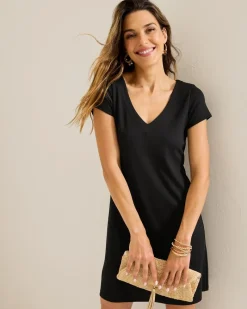 Tommy Bahama Darcy V-Neck Short Dress Black New